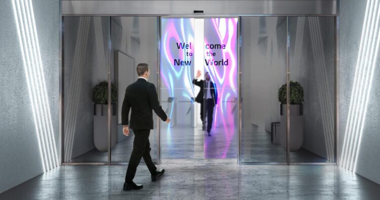 Modern illuminated hallway interior. 3D Rendering