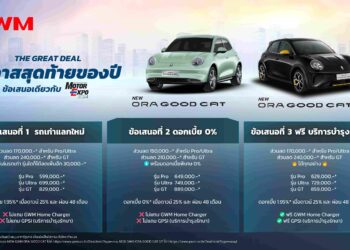 GWM จัดโปรนำรถคันเก่ามาแลกรับส่วนลด ORA Good Cat คันใหม่ ลด 170,000 บาท (รุ่น PRO และ ULTRA) และ 240,000 บาท (รุ่น GT) ที่งาน Motor Expo 2024